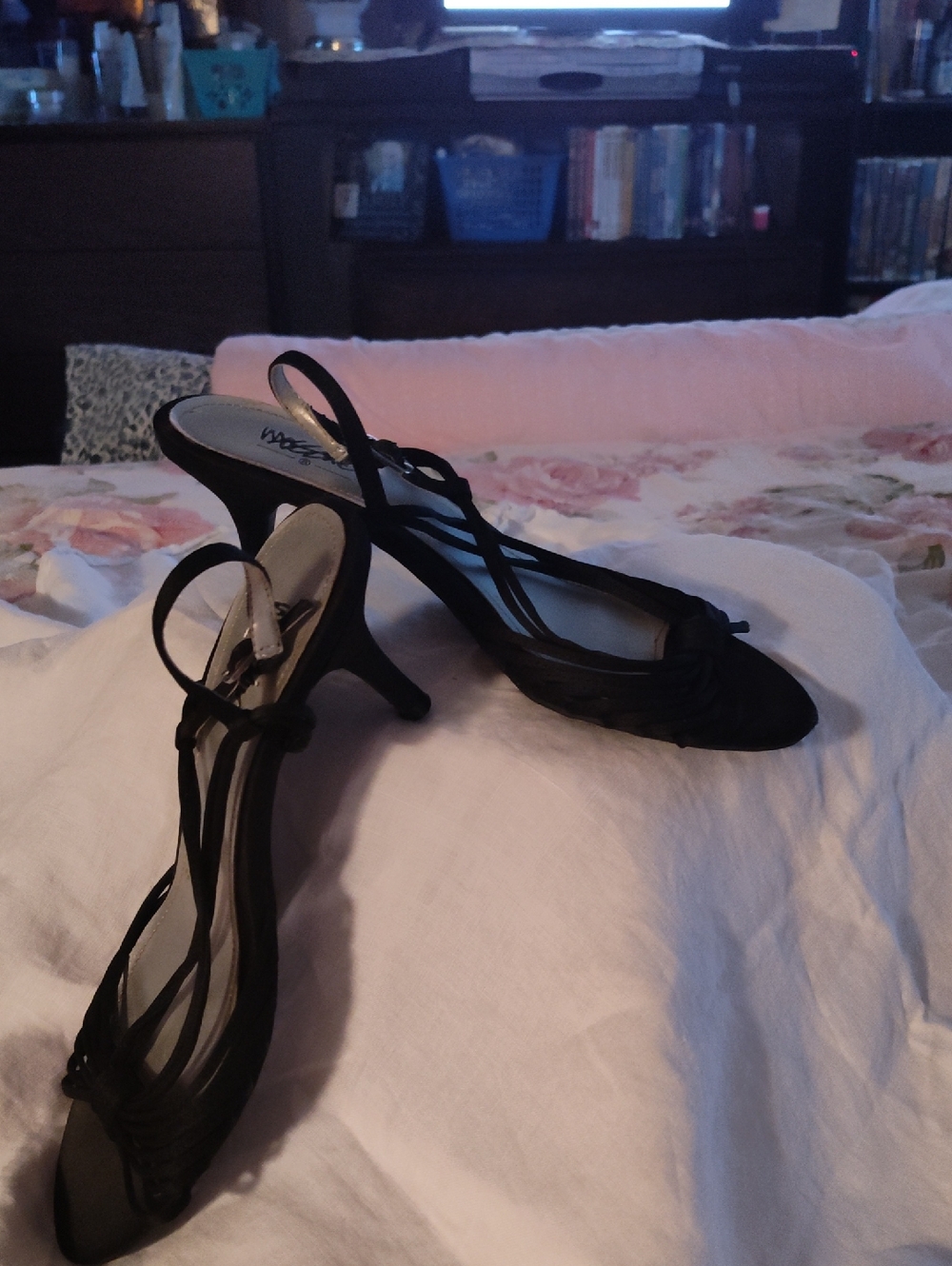 Black Strappy Slingback Heels with Knotted Front - Women